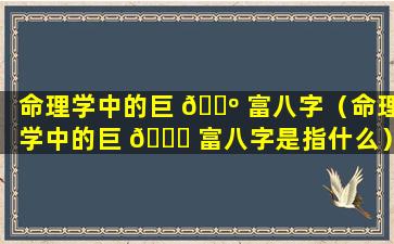 命理学中的巨 🐺 富八字（命理学中的巨 💐 富八字是指什么）